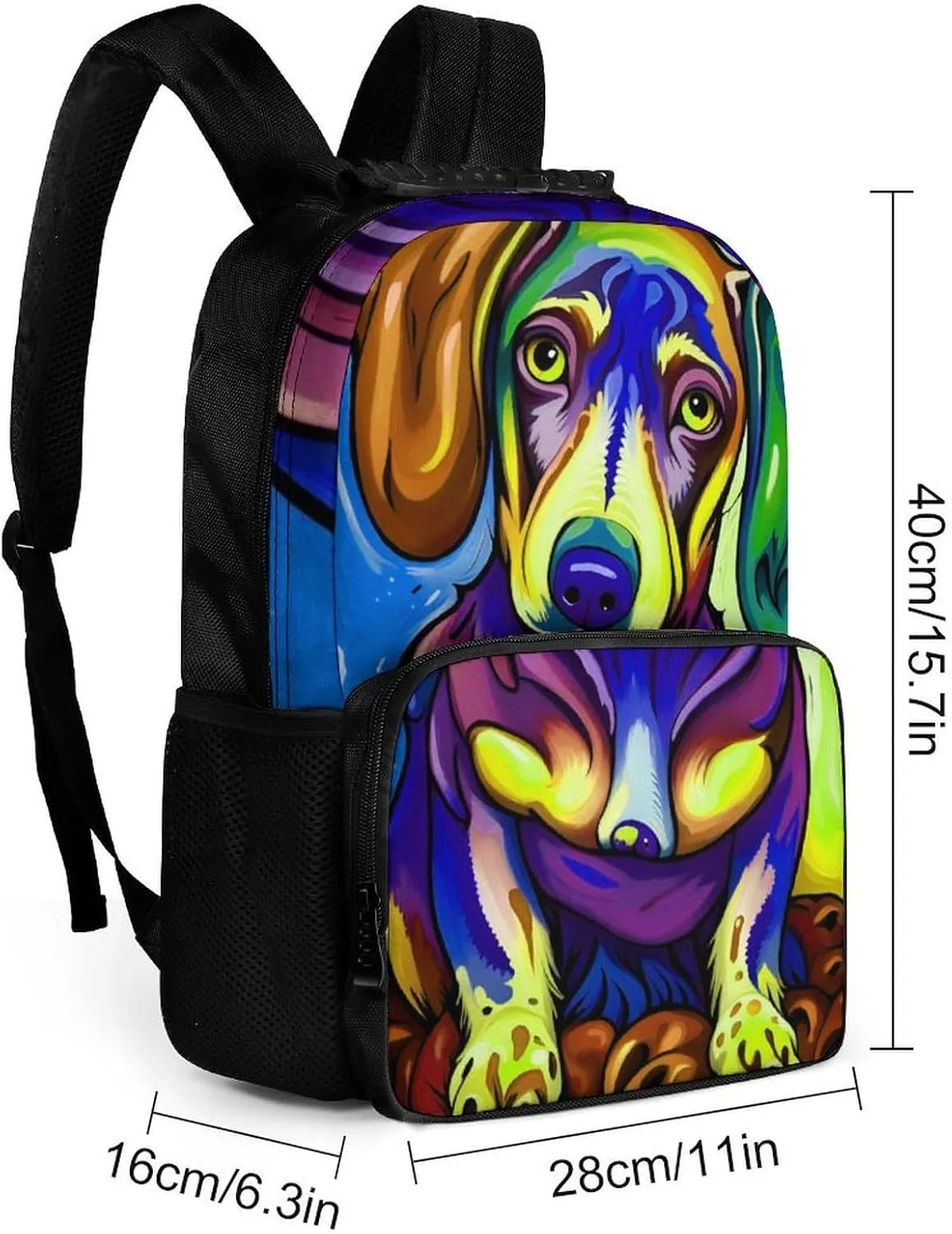 Polyester Daypack Backpack for Trekking Picnic Walking Cycling - Large Capacity Anti-Theft Multipurpose Shoulder Bag, Sausage Dog Dachshund Art Casual Daypack