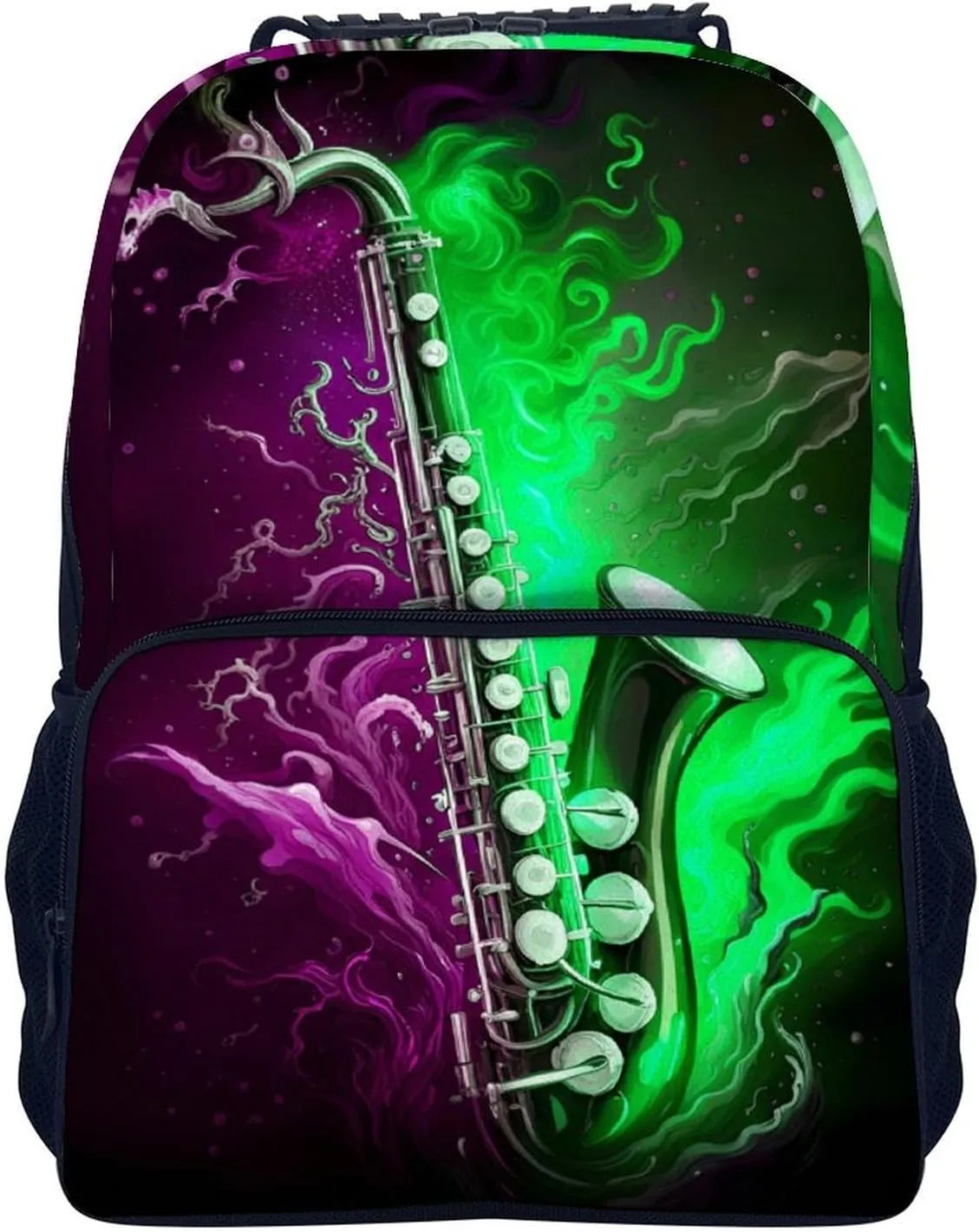 Polyester Daypack Backpack for Trekking Picnic Walking Cycling - Large Capacity Anti-Theft Multipurpose Shoulder Bag, Saxophone In Fire And Water Art Casual Daypack