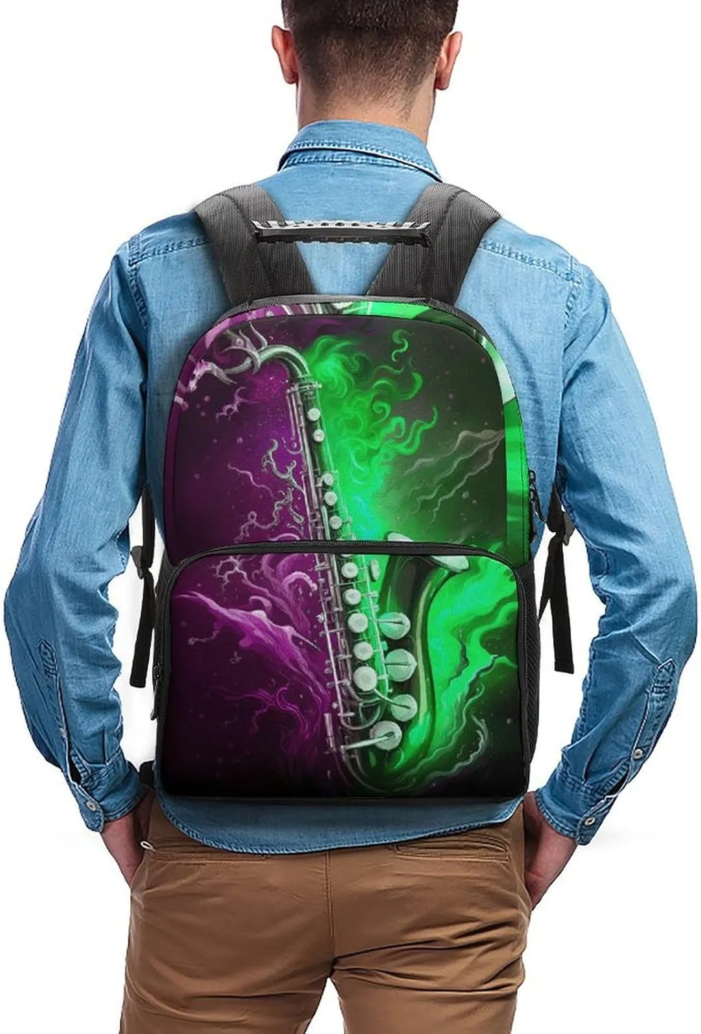 Polyester Daypack Backpack for Trekking Picnic Walking Cycling - Large Capacity Anti-Theft Multipurpose Shoulder Bag, Saxophone In Fire And Water Art Casual Daypack