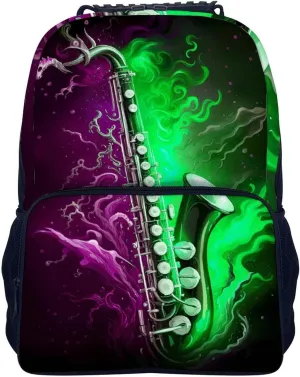 Polyester Daypack Backpack for Trekking Picnic Walking Cycling - Large Capacity Anti-Theft Multipurpose Shoulder Bag, Saxophone In Fire And Water Art Casual Daypack