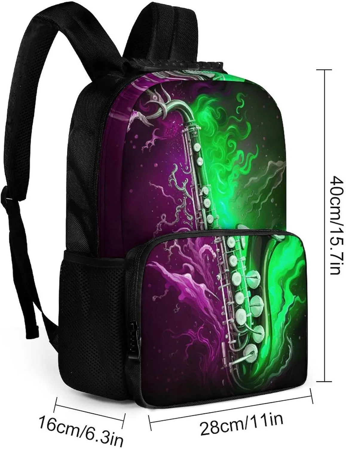 Polyester Daypack Backpack for Trekking Picnic Walking Cycling - Large Capacity Anti-Theft Multipurpose Shoulder Bag, Saxophone In Fire And Water Art Casual Daypack