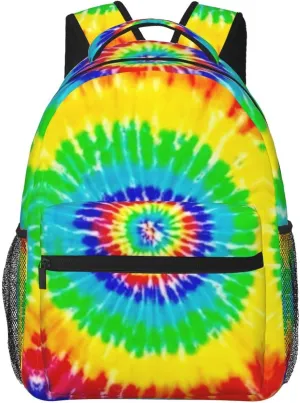 Polyester Daypack Bookbag for Gym Business Bicycle - Large Capacity Multipurpose Anti-Theft Carry On Bag, Tie Dye Art Travel Hiking Daypack