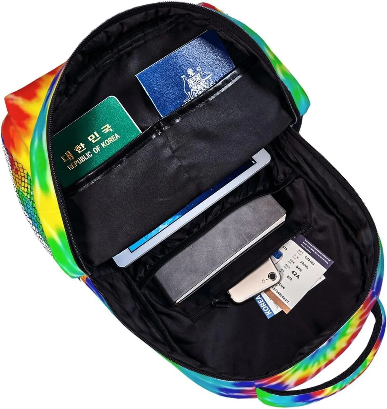 Polyester Daypack Bookbag for Gym Business Bicycle - Large Capacity Multipurpose Anti-Theft Carry On Bag, Tie Dye Art Travel Hiking Daypack