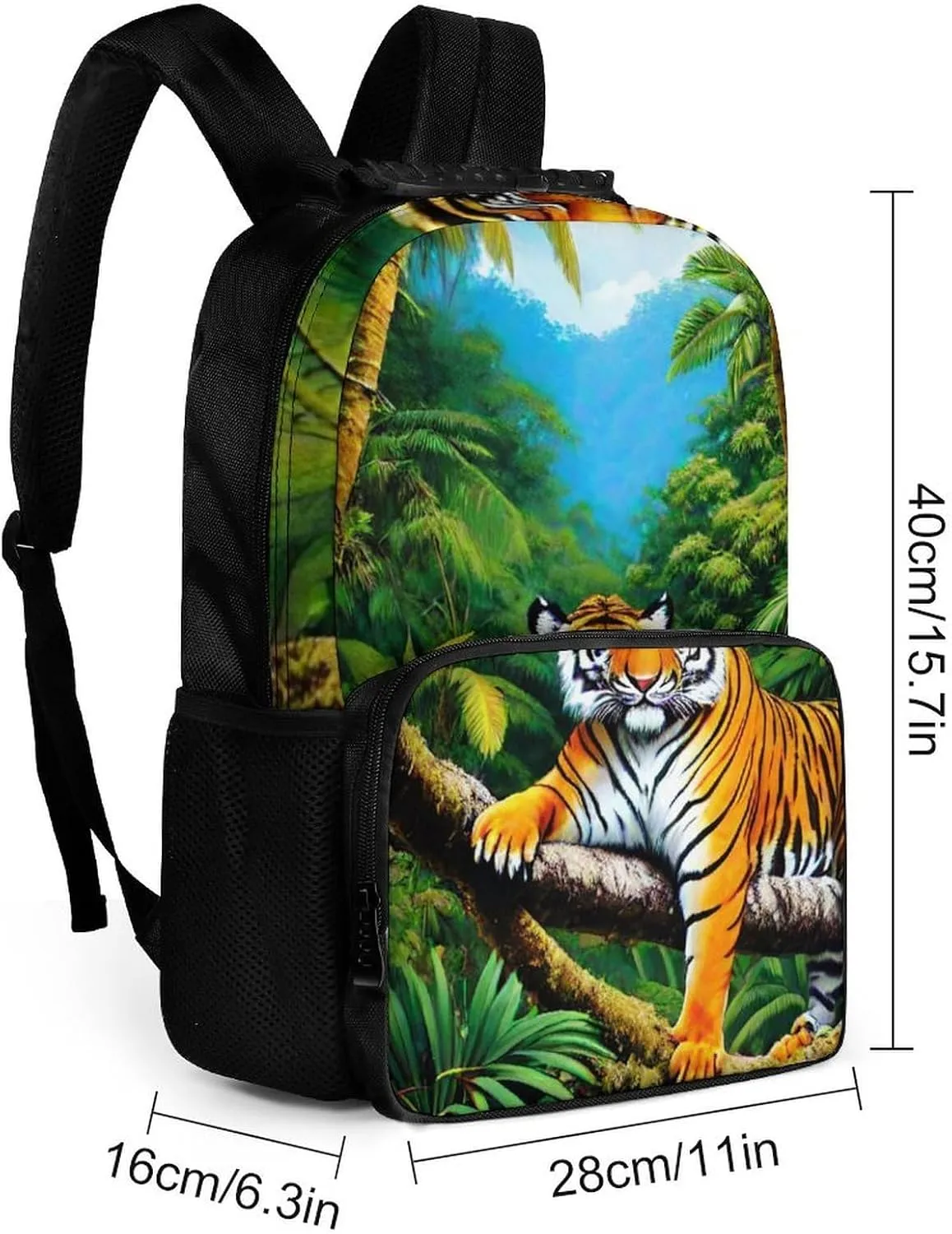 Polyester Daypack for Camping Travel Walking Cycling - Big Capacity Anti-Theft Multipurpose Bookbag, King Of The Tiger Tropical Rainforest Landscape Jungle Art Camping Outdoor Backpack