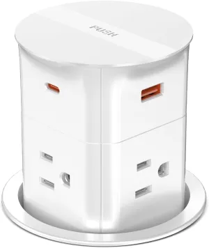 Pop up Outlet for Countertop with PD 20W USB C Fast Charging,3.15" Desk Grommet Power Station,4 Outlets,4 USB,Kitchen Island Pop Up Electrical Outlet, Office Power Supply