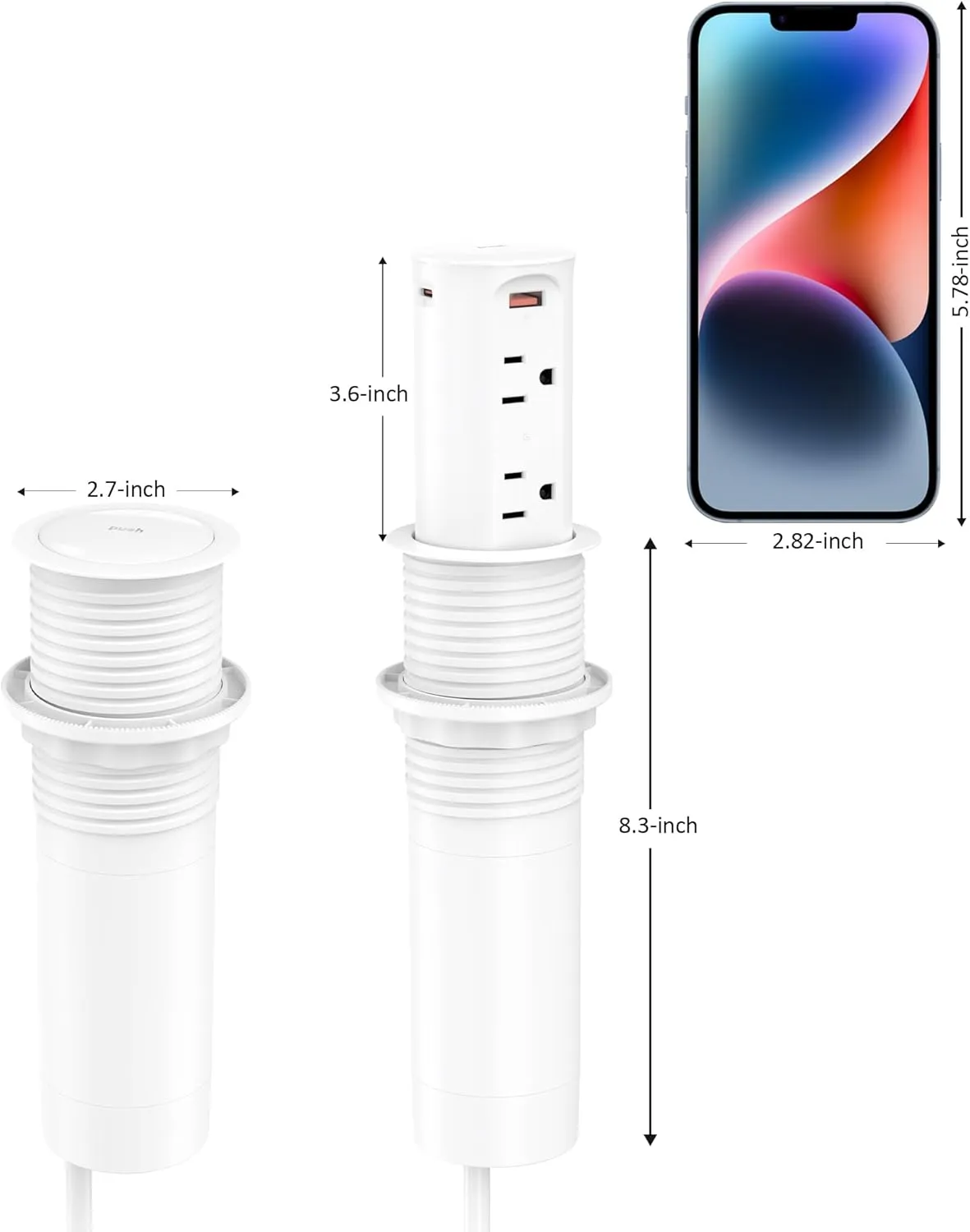 Pop up Outlet for Countertop,2.5-inch Hole Desktop Power Grommet,Recessed Power Strip,20W USB C Fast Charging,4 Outlets 4 USB Ports,15Amp Tamper Resistant Receptacle,White