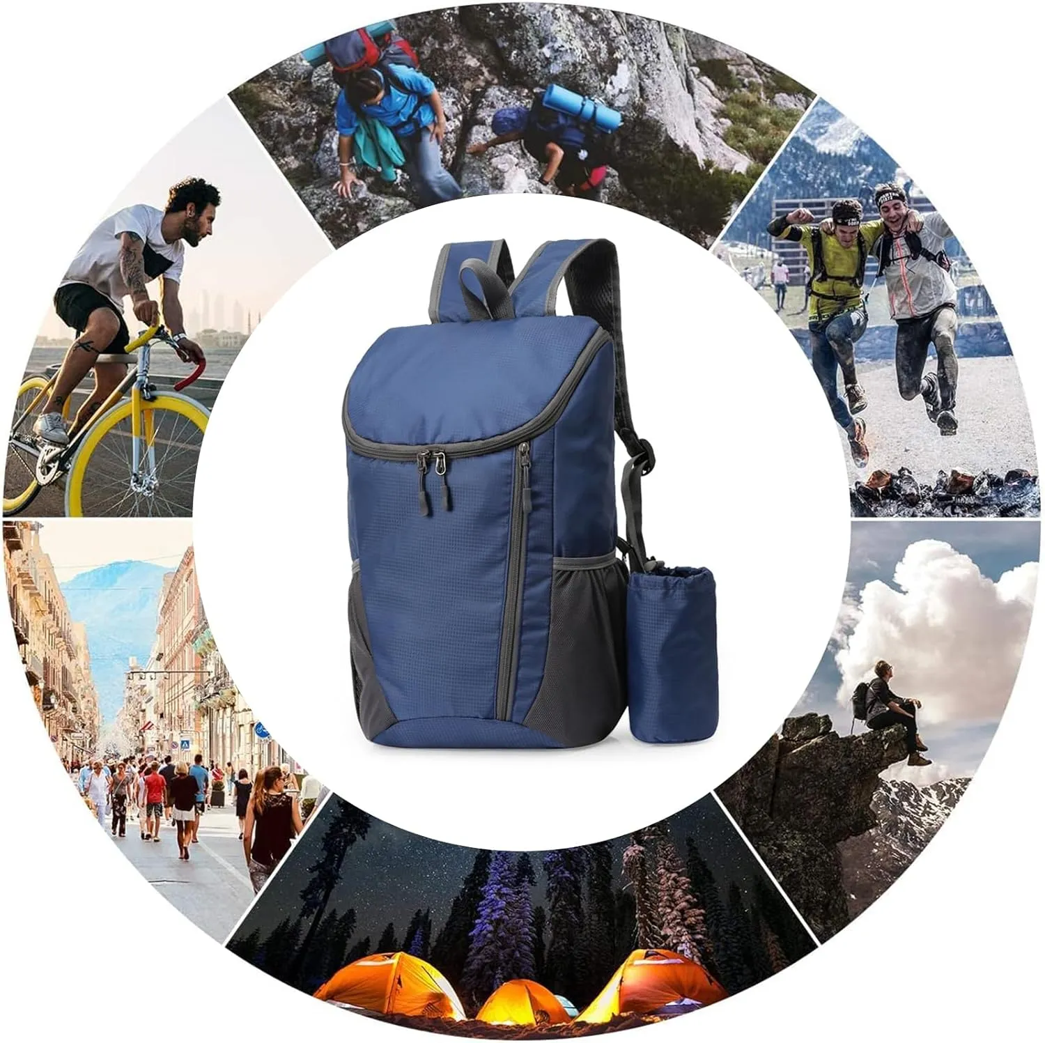 PORRASSO Hiking Backpack Foldable Waterproof Daypack Lightweight Rucksack Backpack for Women Men Camping Trekking Cycling Climbing Outdoor Sports Dark Blue A