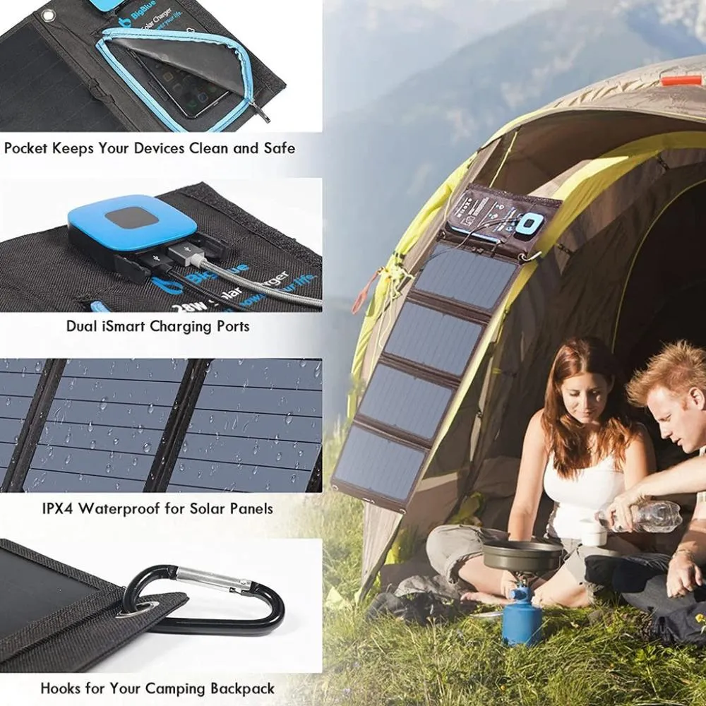 Portable 28W Sun Power Solar Panel 2 USB Ports with Digital Ammeter