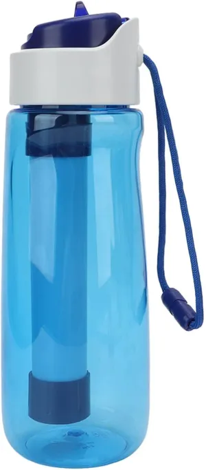Portable 750ML Water Bottle with Removable Multi Layer, Lightweight and Washable for Camping and Cycling, Provides Purified Water (Blue)