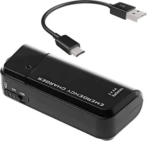 Portable AA Battery Travel Charger for mobiado Grand Touch Aston Martin and Emergency Re-Charger with LED Light! (Takes 2 AA Batteries) [Black]