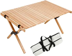 Portable Aluminum Folding Table Party Garden BBQ Camping Table Lightweight Wooden Foldable Table for Outdoor Picnic Cooking Unfolding Size: 906046cm Yellow