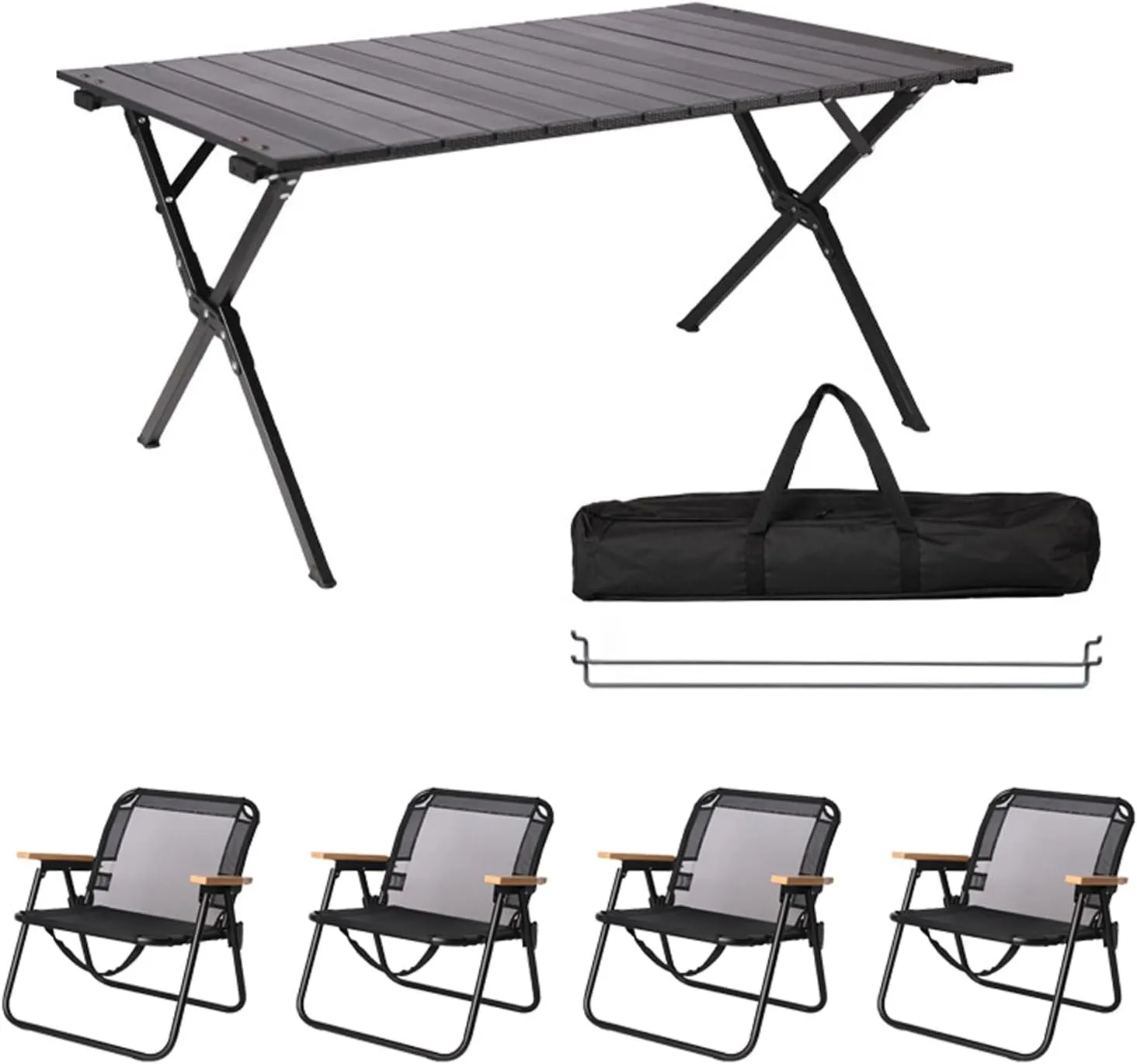 Portable Camping Fur Set of 5, Folding Camping Table with 4 airs, Aluminum Picnic Table Lawn Foldable air with Storage Bags, for Bea,Fishing,Hiking,BBQ