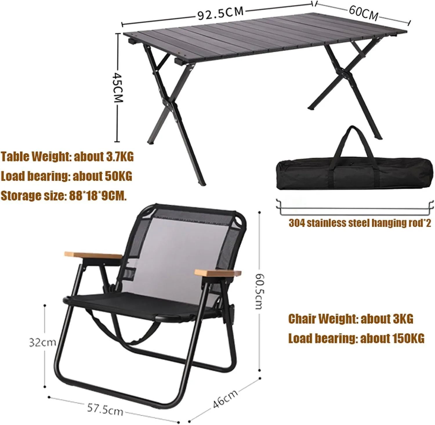 Portable Camping Fur Set of 5, Folding Camping Table with 4 airs, Aluminum Picnic Table Lawn Foldable air with Storage Bags, for Bea,Fishing,Hiking,BBQ