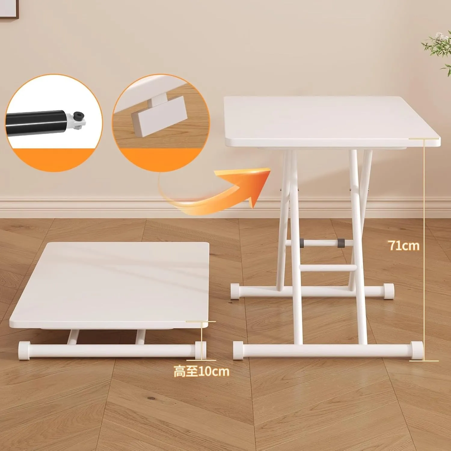 Portable Camping Side Table, Adjustable Height Folding Table, Lightweight Beach Tables, Steel Bracket Roll-up Tables for Outdoor, Picnic, BBQ, Cooking(White,90x60cm)