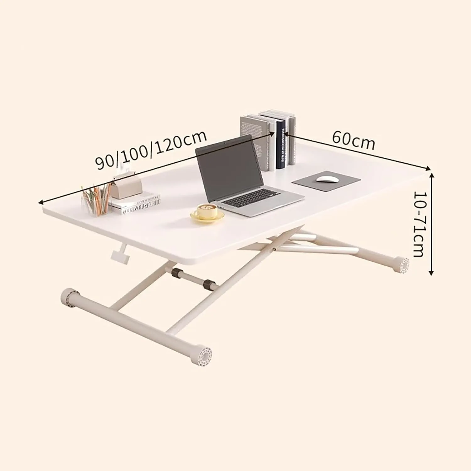 Portable Camping Side Table, Adjustable Height Folding Table, Lightweight Beach Tables, Steel Bracket Roll-up Tables for Outdoor, Picnic, BBQ, Cooking(White,90x60cm)