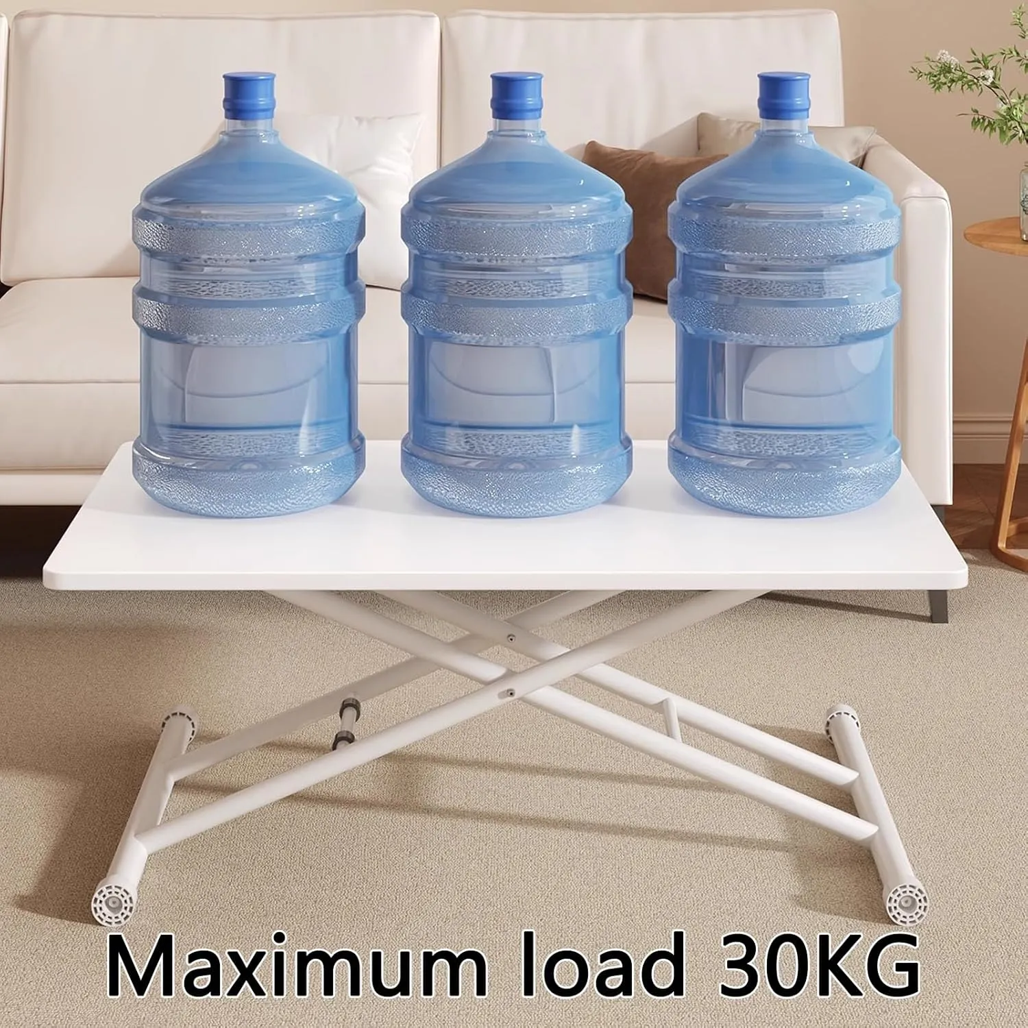 Portable Camping Side Table, Adjustable Height Folding Table, Lightweight Beach Tables, Steel Bracket Roll-up Tables for Outdoor, Picnic, BBQ, Cooking(White,90x60cm)