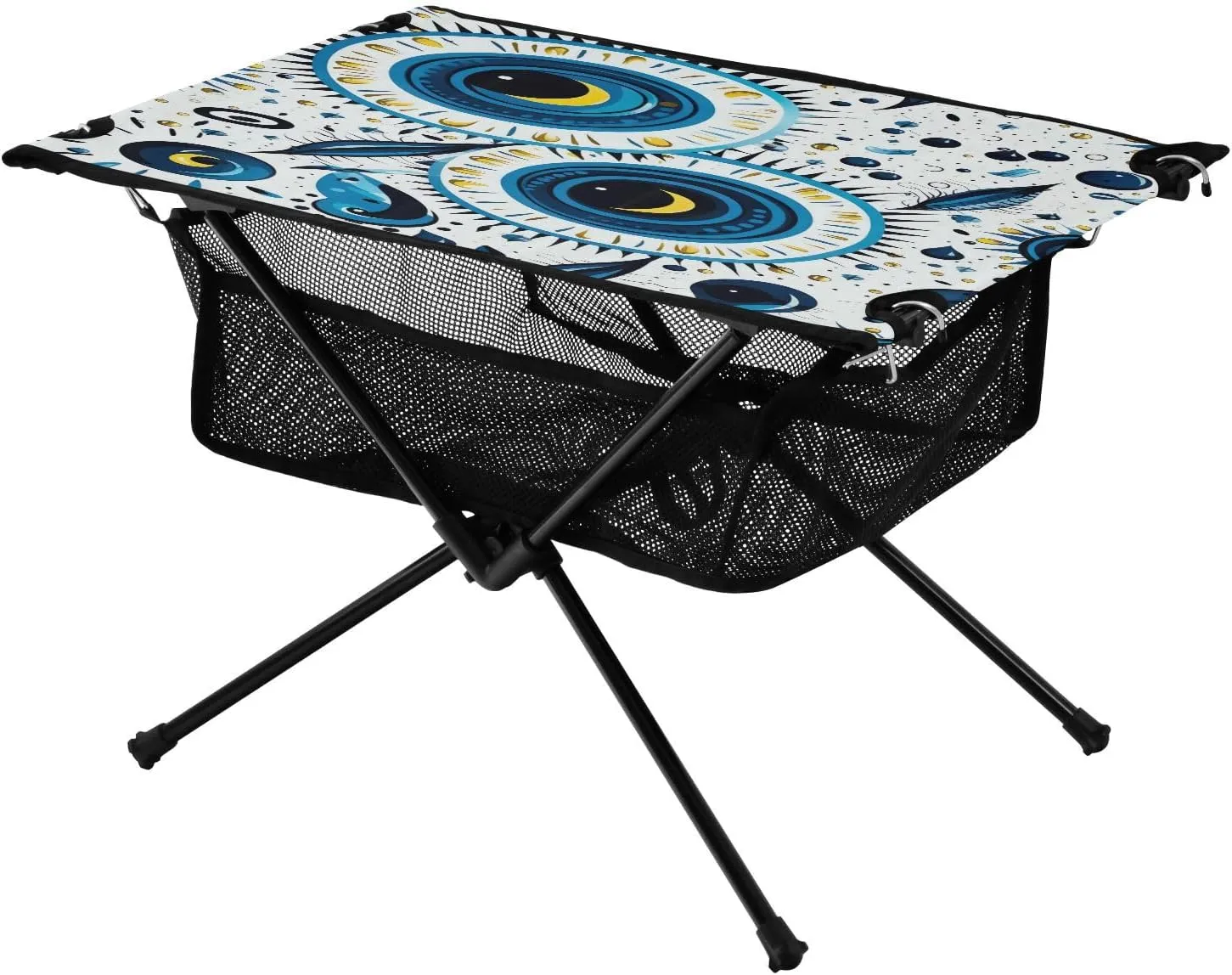 Portable Camping Table Foldable with Mesh Storage Lightweight Compact Camp Tent Side Table for Outside,Camping,Hiking,Tailgating,Blue Eye