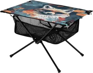 Portable Camping Table Foldable with Mesh Storage Lightweight Compact Camp Tent Side Table for Outside,Camping,Hiking,Tailgating,Fox