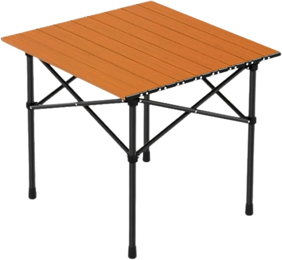 Portable Camping Table, Ultralight Aluminum Folding Table with Carry Bag, Perfect for Picnic, Beach, Travel, BBQ, and Outdoor Cooking Wood Color 50×53×50cm/19.7×20.9×19.7in