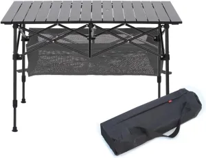 Portable Camping Table with Storage for Outdoor Picnic Use, Foldable Table Small for Eating Adjustable Height, Lightweight Folding Beach Table with Carrying Bag(95CM)