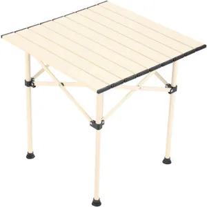 Portable Camping Table,Lightweight Outdoor Folding Table,Small Compact Picnic Carbon Steel Table with Carry Bag for Camping,Picnic,BBQ,Camp,Party,Travel(Size:54 * 54 * 55CM,Color:Beige) (Beige 54*54*