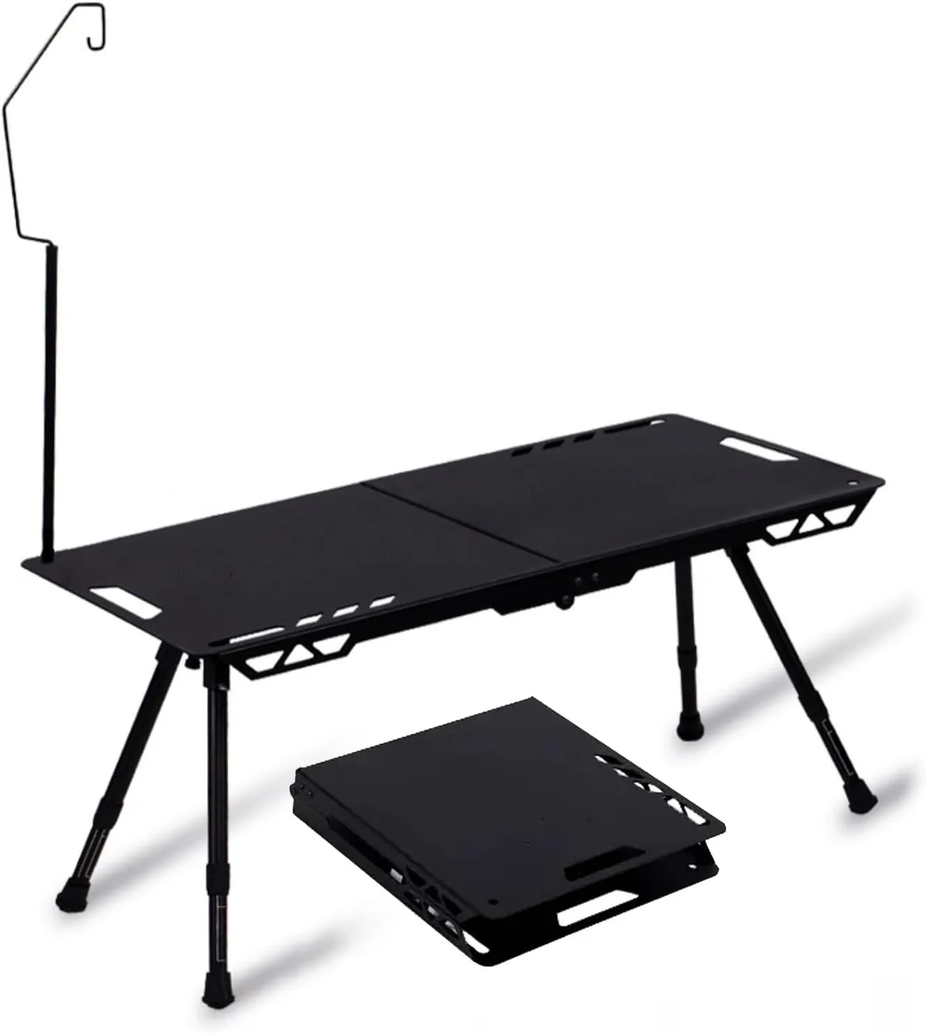 Portable Camping Tables, Folding Table with Hook, Portable Aluminum Table, Adjustable, Camp Table for Sand/Picnic/Fishing/Hiking (Color : Black-B)