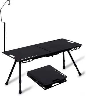 Portable Camping Tables, Folding Table with Hook, Portable Aluminum Table, Adjustable, Camp Table for Sand/Picnic/Fishing/Hiking (Color : Black-B)