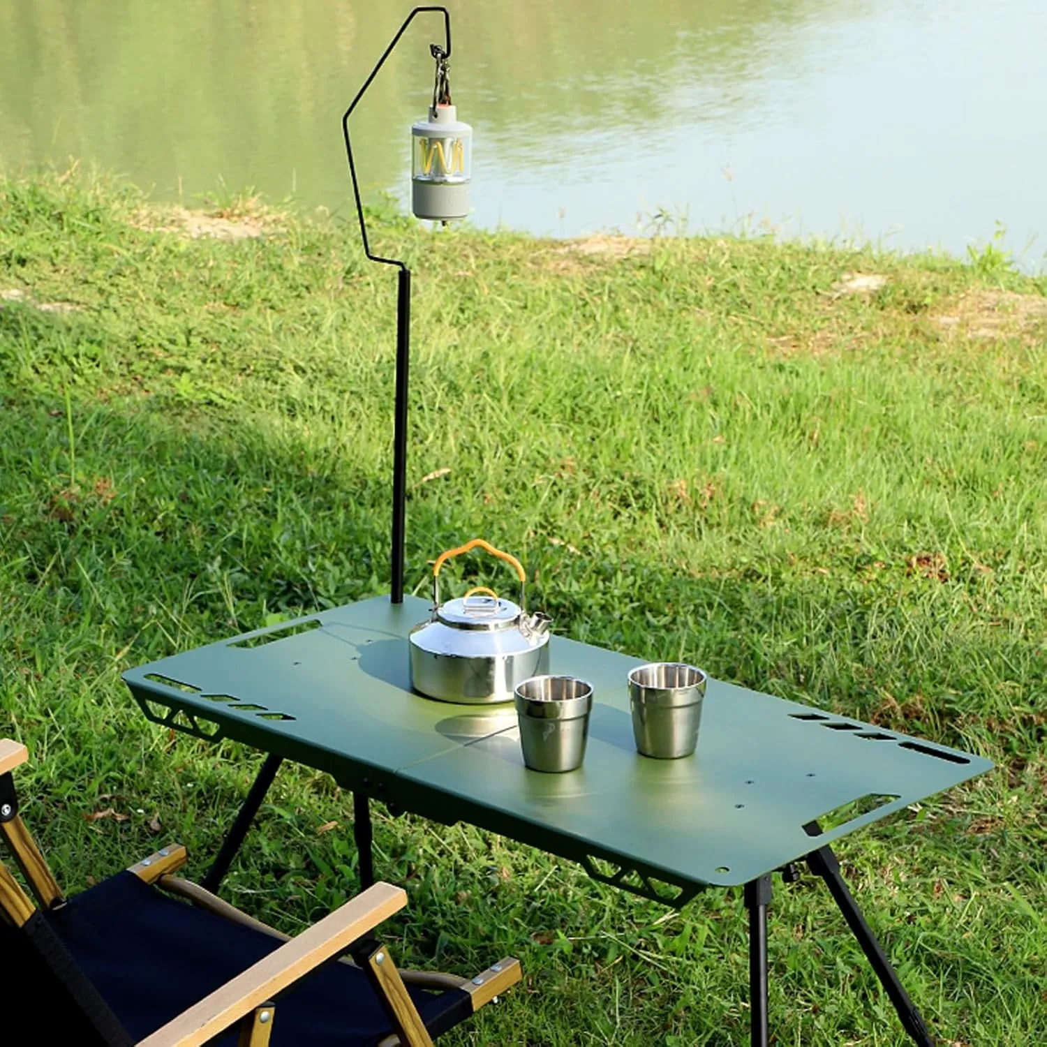 Portable Camping Tables, Folding Table with Hook, Portable Aluminum Table, Adjustable, Camp Table for Sand/Picnic/Fishing/Hiking