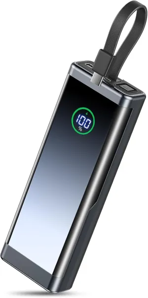 Portable Charger 40000mAh Power Bank with Built-in USB-C Cable, 22.5W Fast Charging External Battery Pack, Portable Phone Charger for iPhone 16 15 14 13/ Galaxy S24 S22- Black,1 Pack