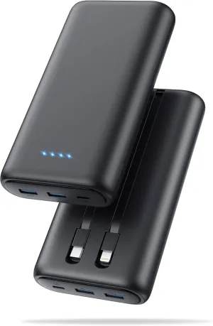 Portable Charger 40800mAh Power Bank with Built-in Cables,25W PD USB C Fast Charging Battery Pack,5 Outputs Dual Input Backup Charger Compatible with iPhone 16/15/14/13,Samsung S23 Android Phone etc