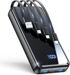 Portable Charger, 42800mAh Power Bank Built-in Cable, 22.5W PD USB C In & Out Fast Charging, External Battery Pack with 6 Output & 2 Input, Travel Phone Charger for iPhone 16/15/14/13/12, Android