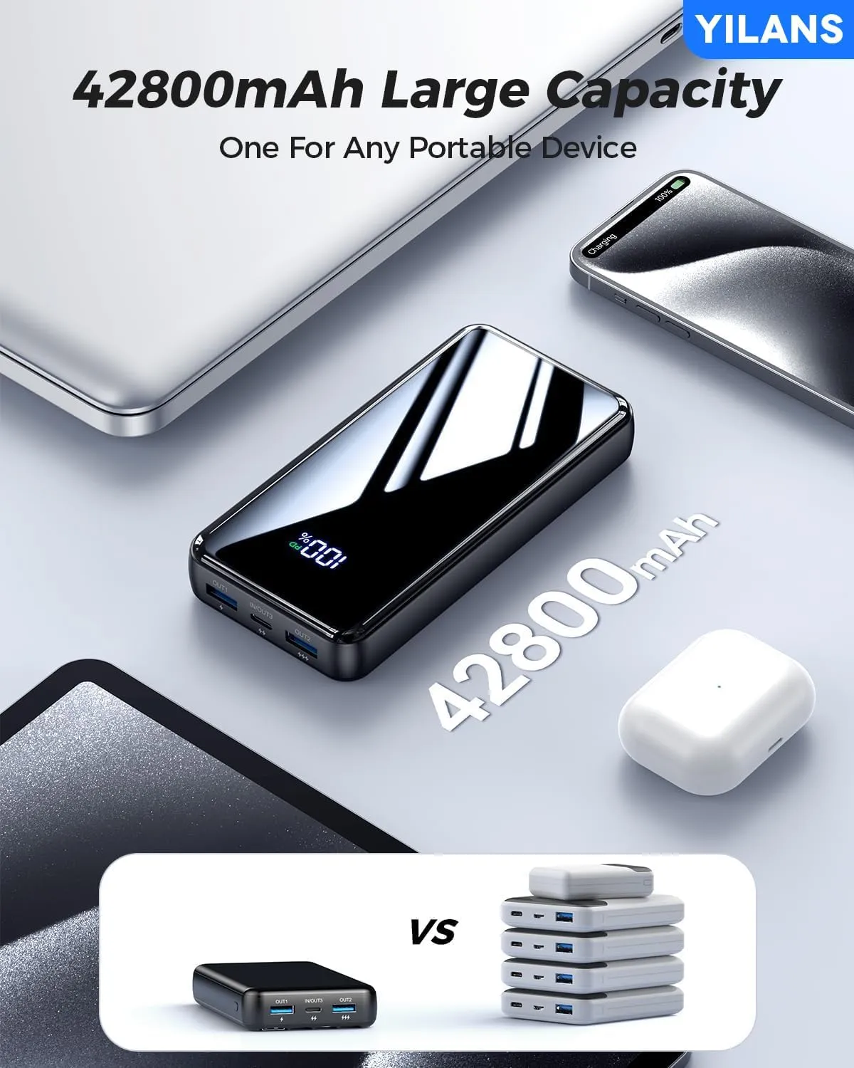 Portable Charger, 42800mAh Power Bank Built-in Cable, 22.5W PD USB C In & Out Fast Charging, External Battery Pack with 6 Output & 2 Input, Travel Phone Charger for iPhone 16/15/14/13/12, Android