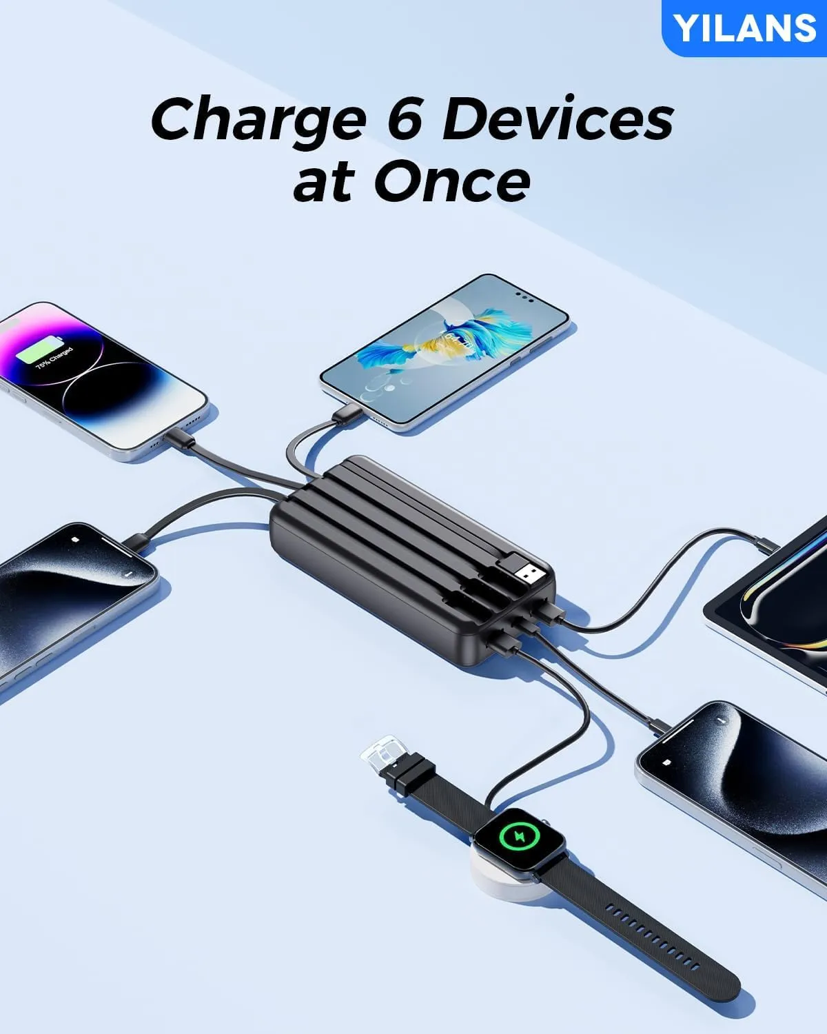 Portable Charger, 42800mAh Power Bank Built-in Cable, 22.5W PD USB C In & Out Fast Charging, External Battery Pack with 6 Output & 2 Input, Travel Phone Charger for iPhone 16/15/14/13/12, Android