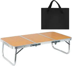 Portable Folding Camping Table, Lightweight Aluminum Frame Bamboo Top, Collapsible Picnic Table, Outdoor Dining Table for Camping Hiking Backpacking BBQ, Compact Travel Table Wooden Color