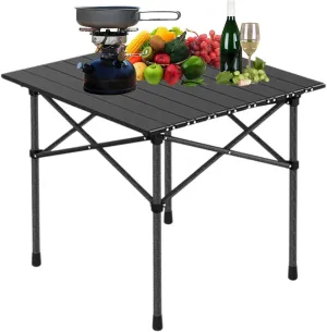 Portable Folding Camping Table, Roll-Up Aluminum Table with Carry Bag, Lightweight Design for Beach, Travel, and Outdoor Adventures Black 50×53×50cm/19.7×20.9×19.7in