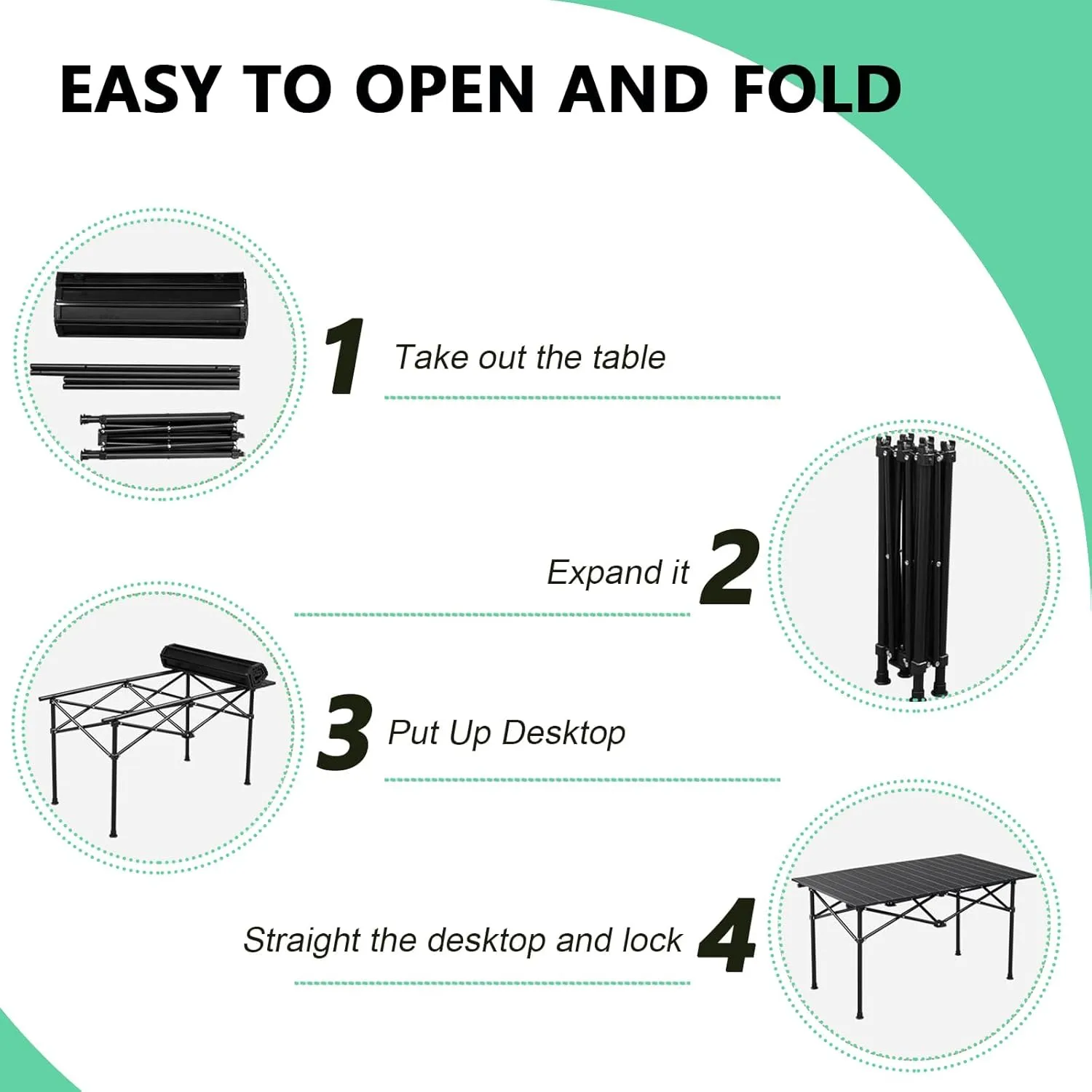 Portable Folding Camping Table, Roll-Up Aluminum Table with Carry Bag, Lightweight Design for Beach, Travel, and Outdoor Adventures Black 50×53×50cm/19.7×20.9×19.7in