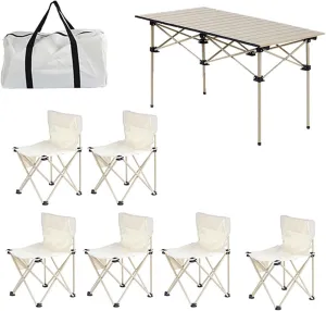 Portable Folding Picnic Table air Set, Lightweight Camp Table with Aluminum Roll-up Table Top, 600D Oxford Cloth Camp airs, Easy Set Up