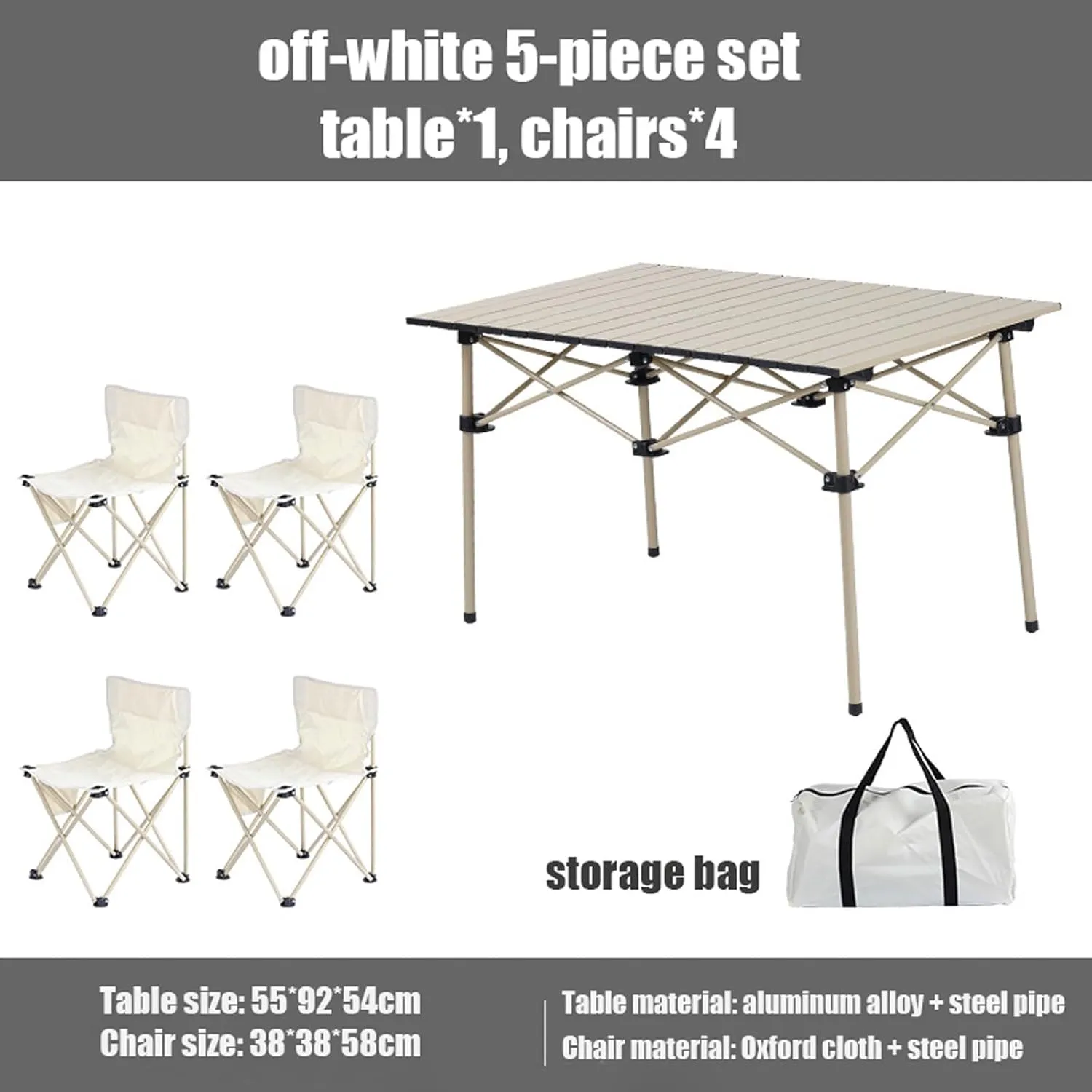 Portable Folding Picnic Table Chair Set, Lightweight Camp with Aluminum Roll-up Top, 600D Oxford Cloth Chairs, Easy Set Up
