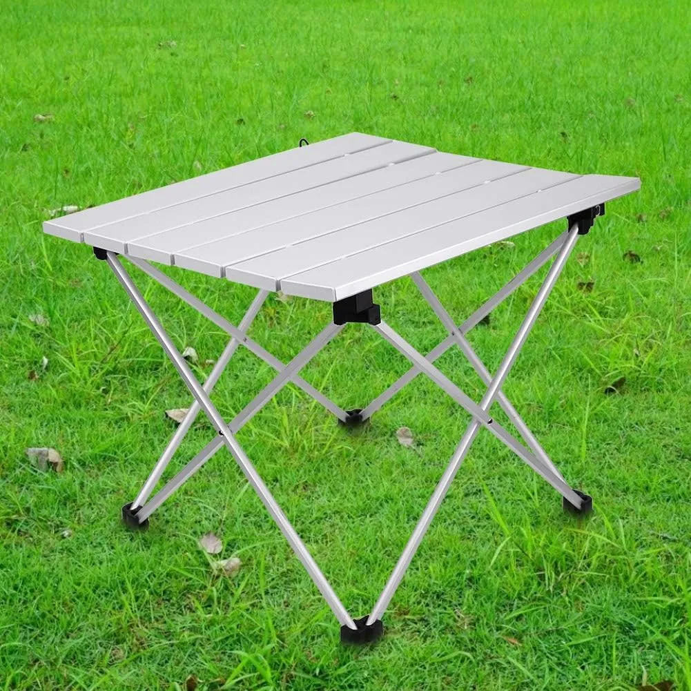 Portable Folding Table, Aluminum Alloy Table Outdoor Hiking Picnic BBQ Table with a Nylon Bag Lightweight Table for Camping Fishing Garden (Aluminum alloy color trumpet)