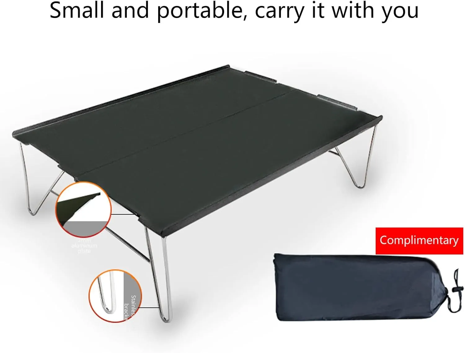 Portable Folding Table，Foldable Camping Table Camping Table Portable Folding Camping Side Table Aluminum Tables Waterproof Travel Table Fold up Lightweight Table/Black/.35 * 25 * 10.5Cm