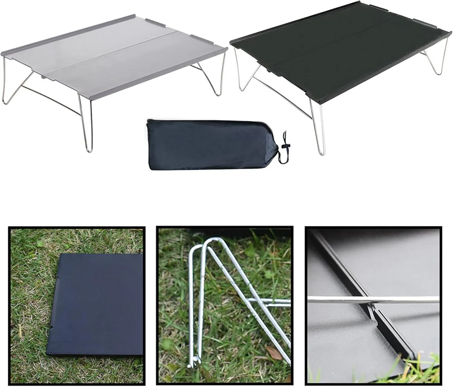 Portable Folding Table，Foldable Camping Table Camping Table Portable Folding Camping Side Table Aluminum Tables Waterproof Travel Table Fold up Lightweight Table/Black/.35 * 25 * 10.5Cm