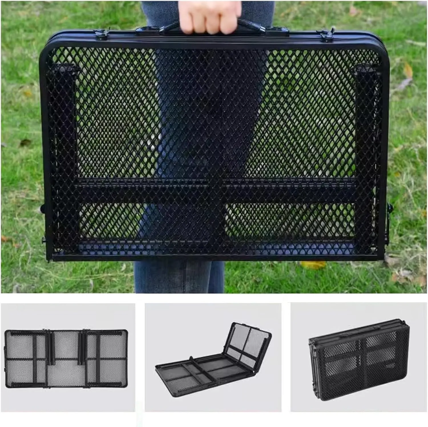 Portable Outdoor Camping Table with Lifting Shelf - Iron Mesh Folding Aluminium Alloy Dining Table(A with Bag)