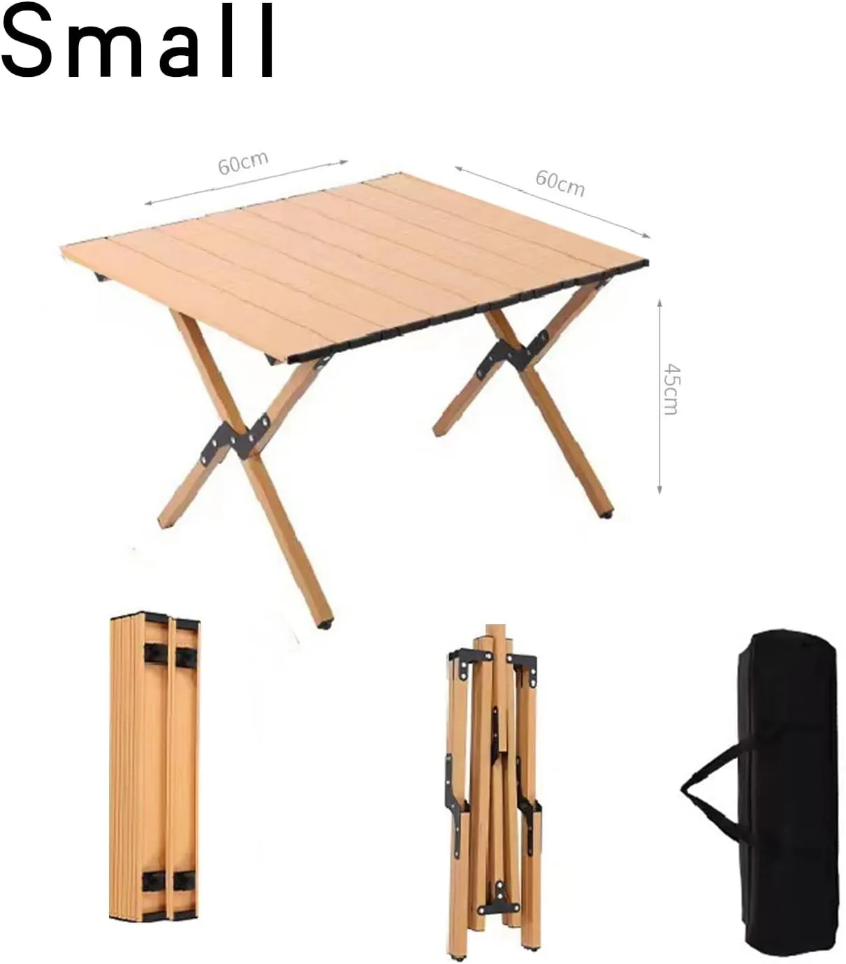 Portable Picnic Table, Folding Camping Table Picnic Table with Carry Bag, Wooden Picnic Table Foldable, Adjustable Height Roll Up Folding Wooden Table Indoor Outdoor Camping, BBQ