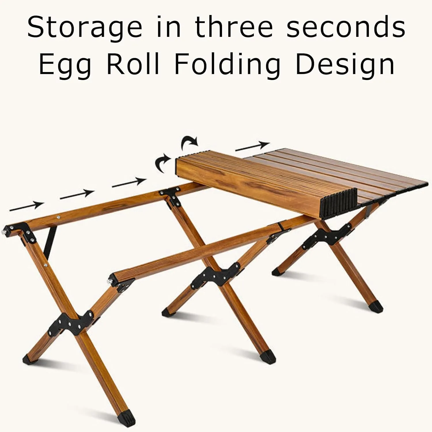 Portable Picnic Table, Folding Camping Table Picnic Table with Carry Bag, Wooden Picnic Table Foldable, Adjustable Height Roll Up Folding Wooden Table Indoor Outdoor Camping, BBQ