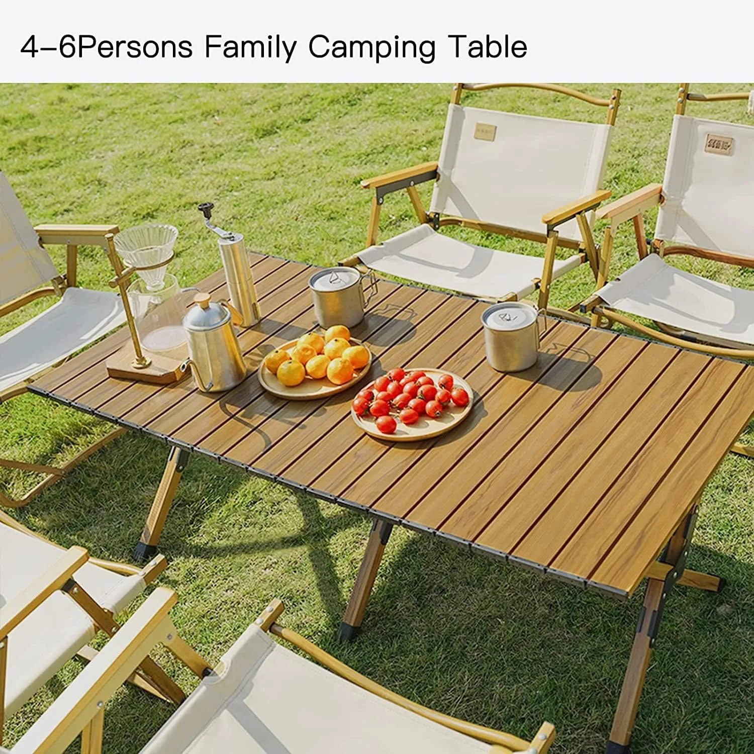 Portable Picnic Table, Folding Camping Table Picnic Table with Carry Bag, Wooden Picnic Table Foldable, Adjustable Height Roll Up Folding Wooden Table Indoor Outdoor Camping, BBQ
