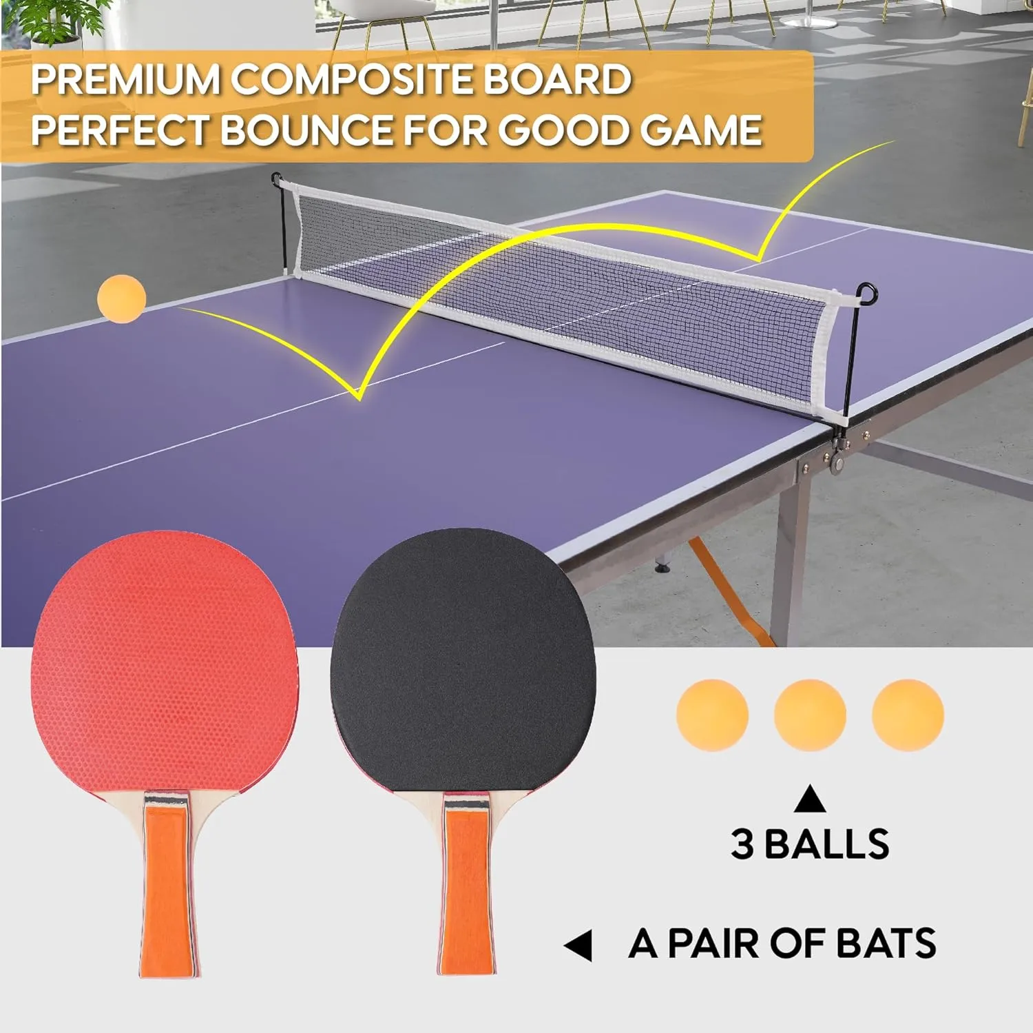 Portable Ping Pong Table, Mid-Size Foldable Table Tennis Table w/Net, 2 Paddles, 3 Balls, Table Tennis Table for Indoor Outdoor, Ping Pong Tablefor Kids Family Holiday Sports