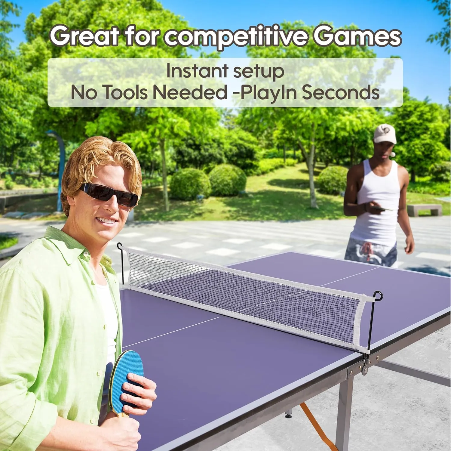 Portable Ping Pong Table, Mid-Size Foldable Table Tennis Table w/Net, 2 Paddles, 3 Balls, Table Tennis Table for Indoor Outdoor, Ping Pong Tablefor Kids Family Holiday Sports