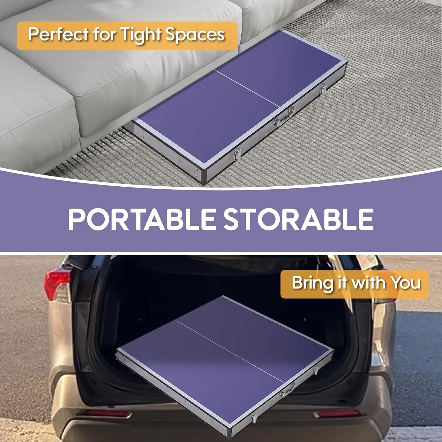 Portable Ping Pong Table, Mid-Size Foldable Table Tennis Table w/Net, 2 Paddles, 3 Balls, Table Tennis Table for Indoor Outdoor, Ping Pong Tablefor Kids Family Holiday Sports