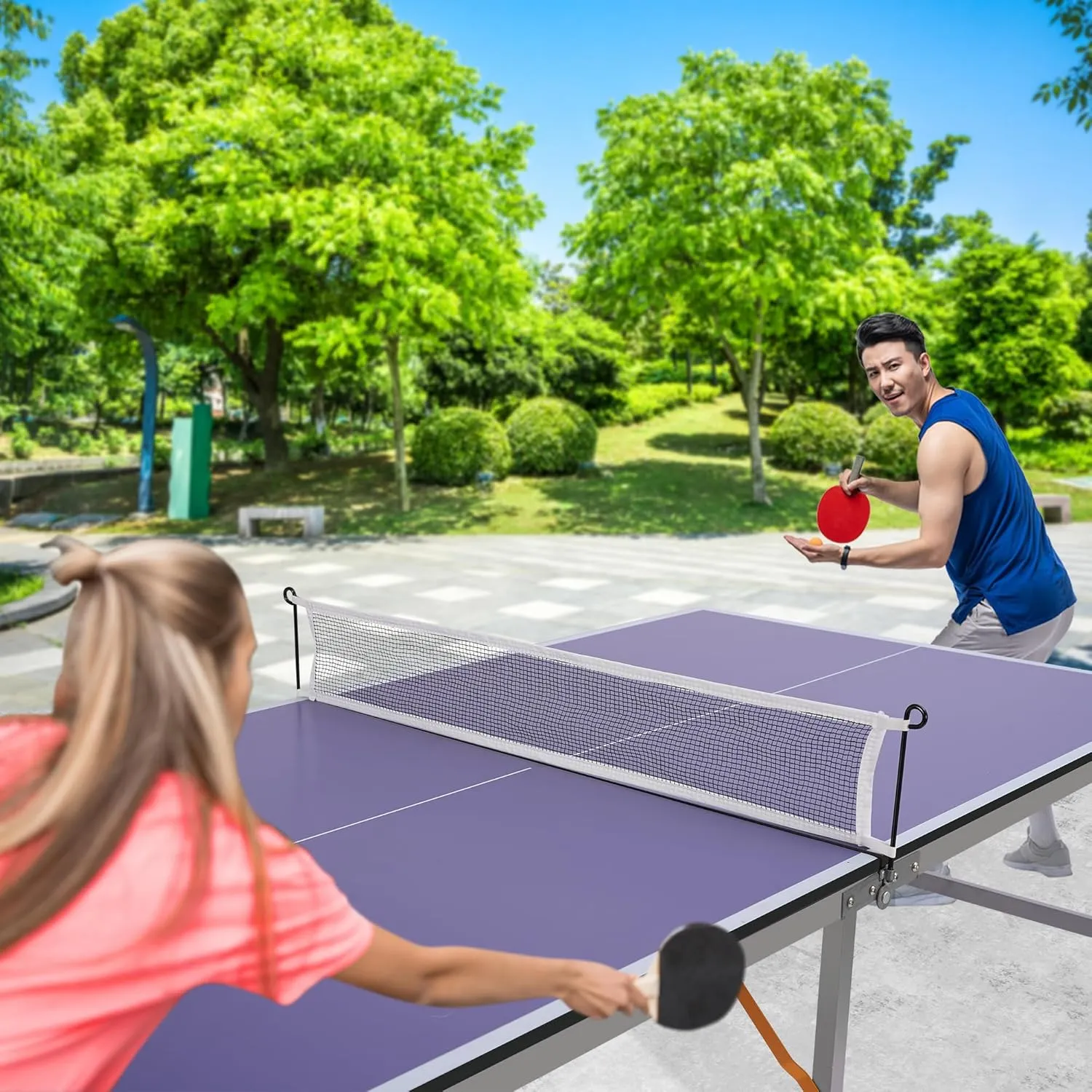Portable Ping Pong Table, Mid-Size Foldable Table Tennis Table w/Net, 2 Paddles, 3 Balls, Table Tennis Table for Indoor Outdoor, Ping Pong Tablefor Kids Family Holiday Sports