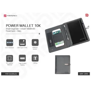 Portronics Smart Organizer   in-built 10000mAh Power bank   Diary - POR 262